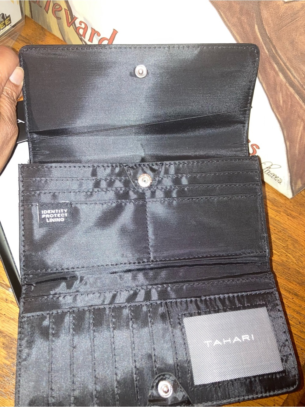Tahari Black Leather Envelope Wallet Clutch - Picture 3 of 5